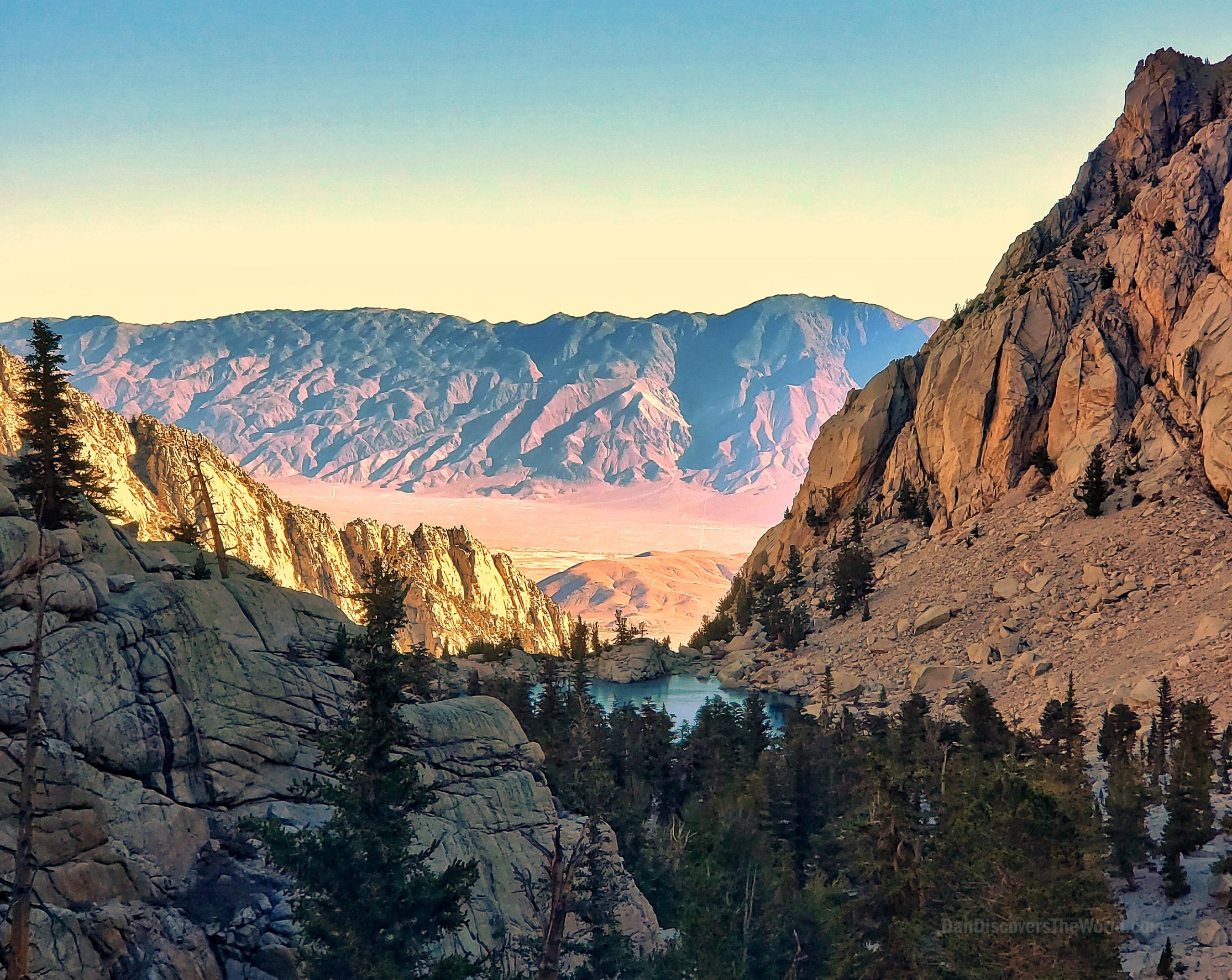 Sunrise hike views on Mt Whitney above Lone Pine Lake at 10,300 Elevation OC3024x2405