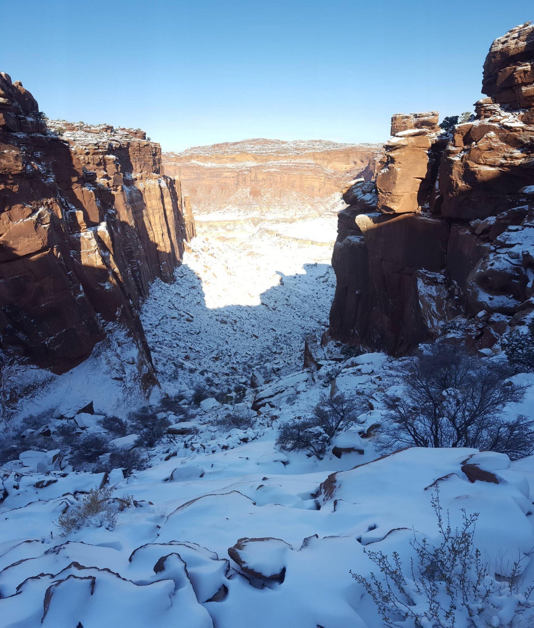 Wilhite Trail with fresh snow, Island in the Sky, Canyonlands National Park, Utah, USA