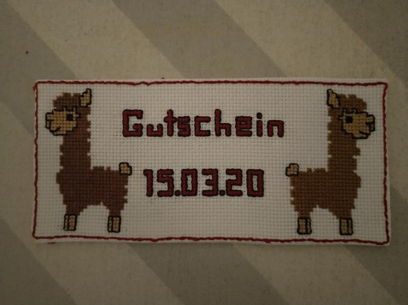 FO Gift coupon for the Alpaca hiking tour Im giving my husband for christmas. Cute Alpaca pattern by jimjamcrafts on etsy