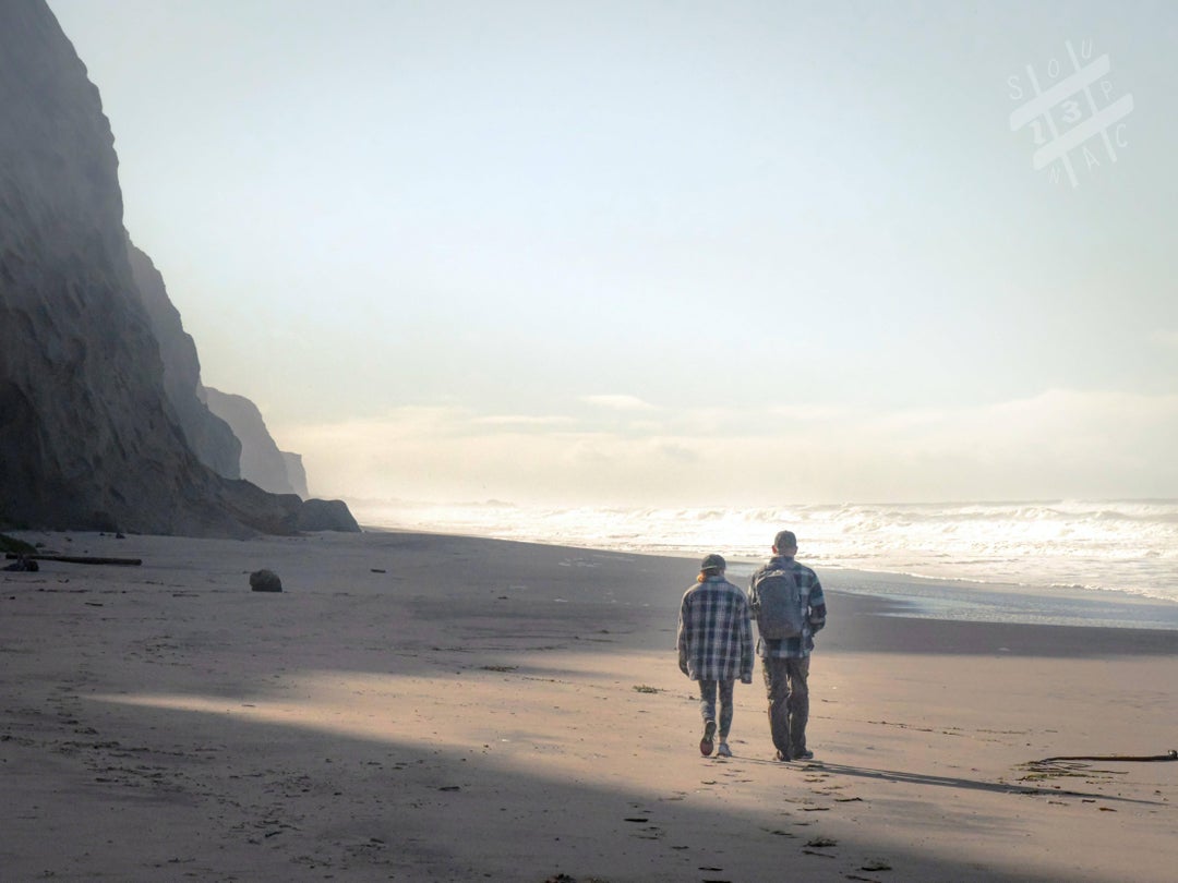 My friend and his daughter exploring the beach, San Gregorio Beach, Pescadero, CA, USA