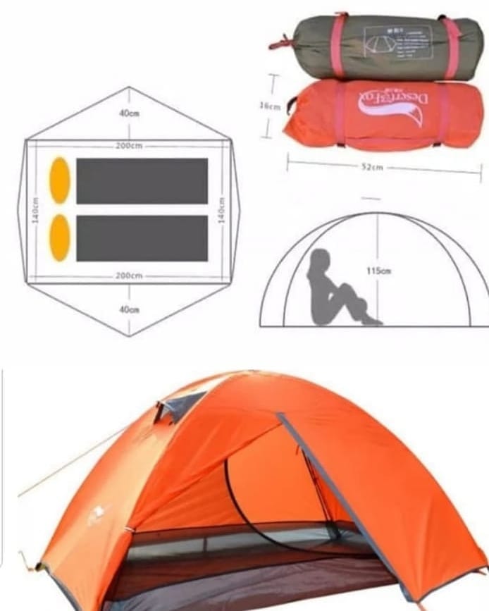 DesertFox Tenda Kapasitas 2 -3 Orang Double LayerULTRALIGHT SecondKondisi 90Warna orange4 x Pem…