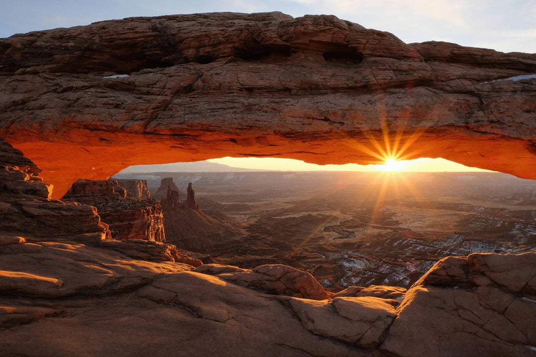 Great short hike to start the day Sunrise at Mesa Arch, Canyonlands National Park, Utah, USA