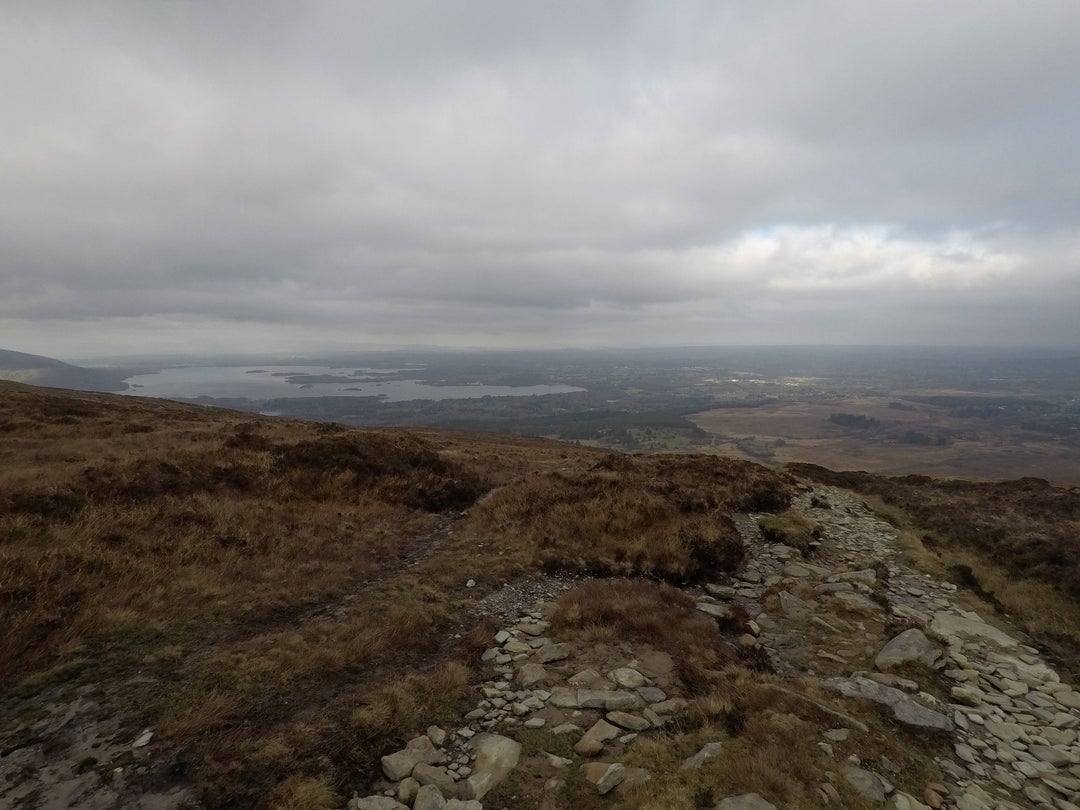 View of Killarney and Lough Leane going up Mangerton mountain. Co. Kerry, Ireland.