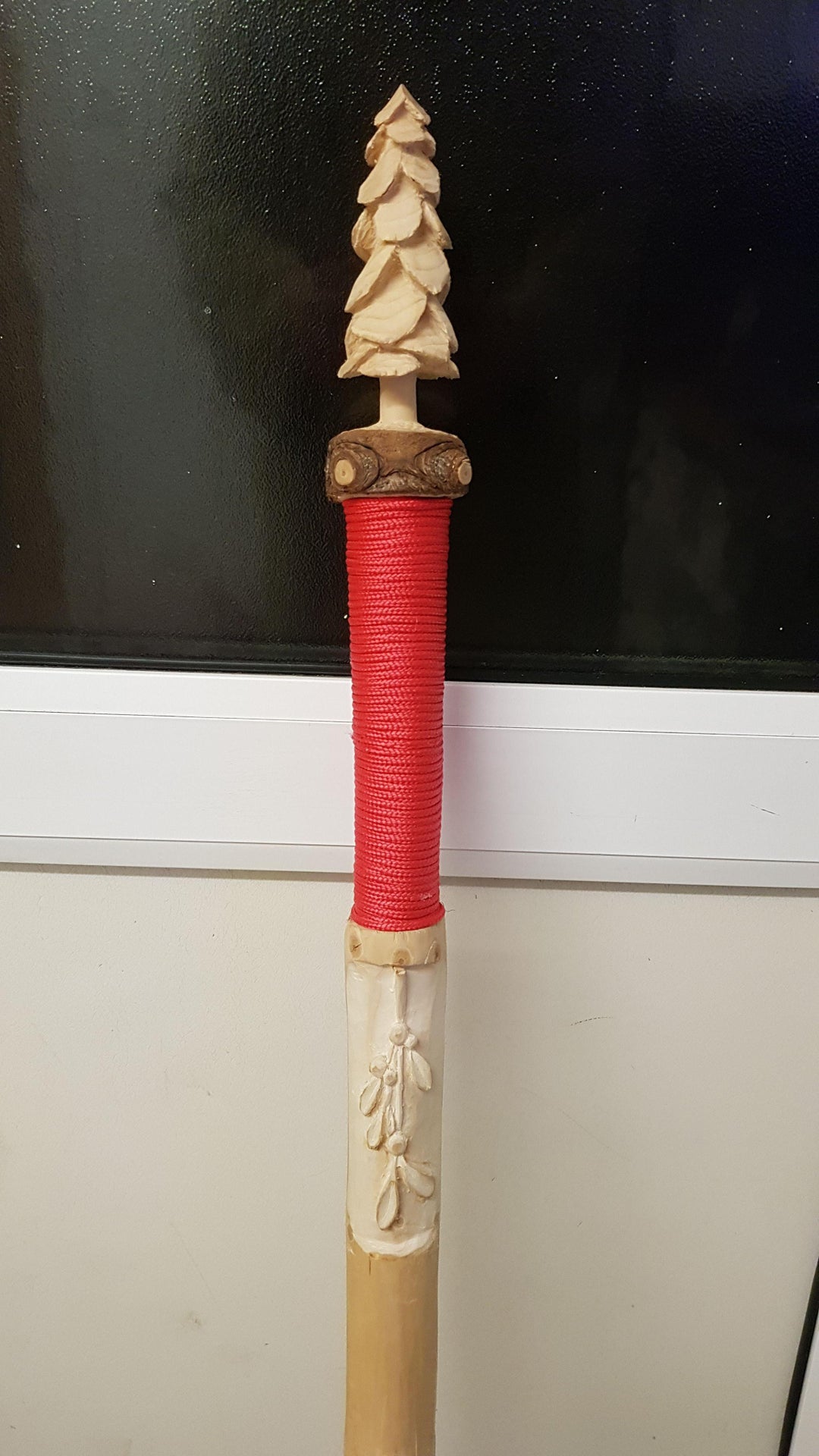 Im carving a christmas themed walking stick, for my hikes in the winter months ahead, made from our previous christmas tree. What do you think