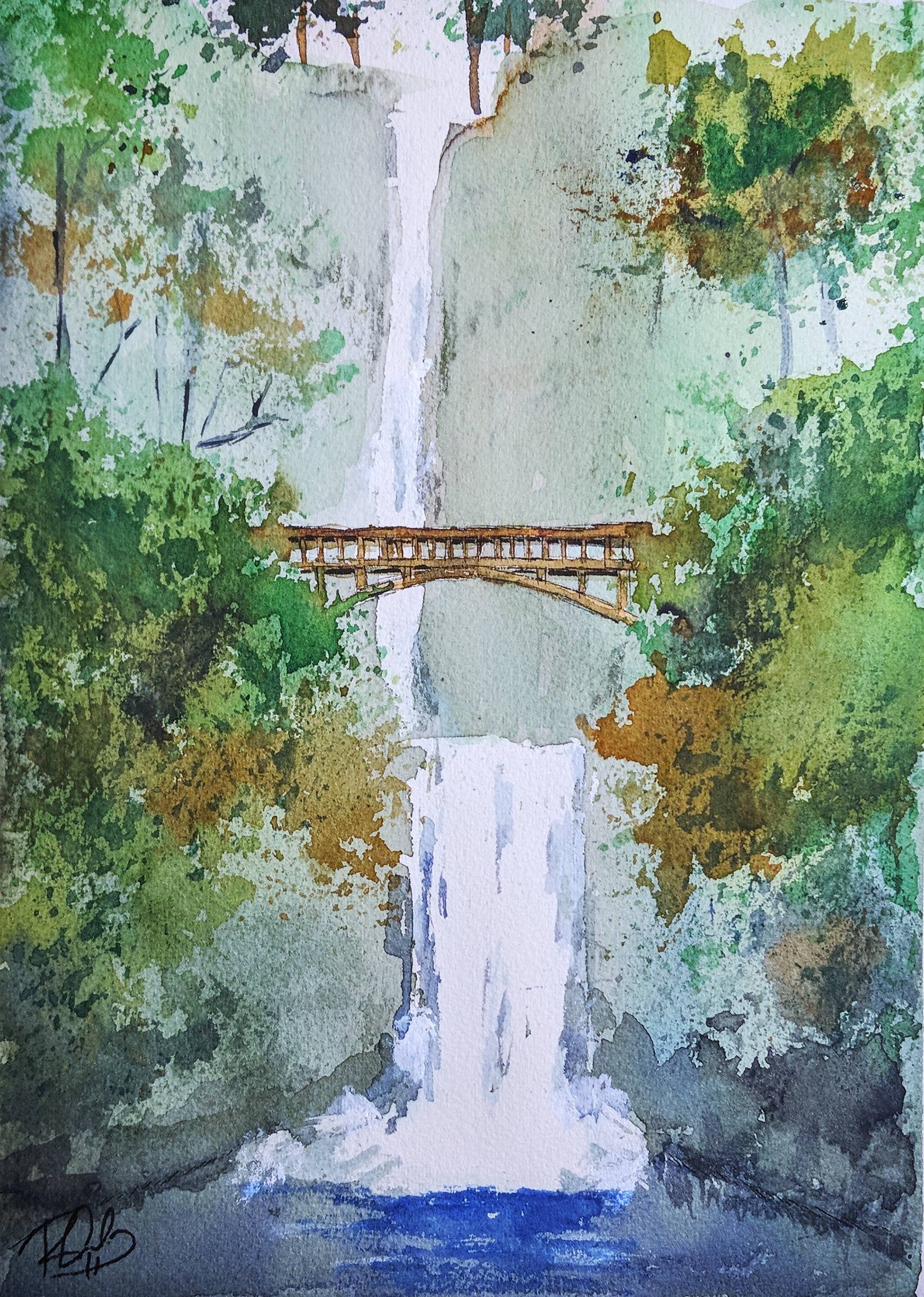 Painted Multnomah Falls. I visited Oregon ten years ago and remember hiking a trail with tons of waterfalls and never seeing anything so beautiful. Hope to travel their again someday. Hope you like it