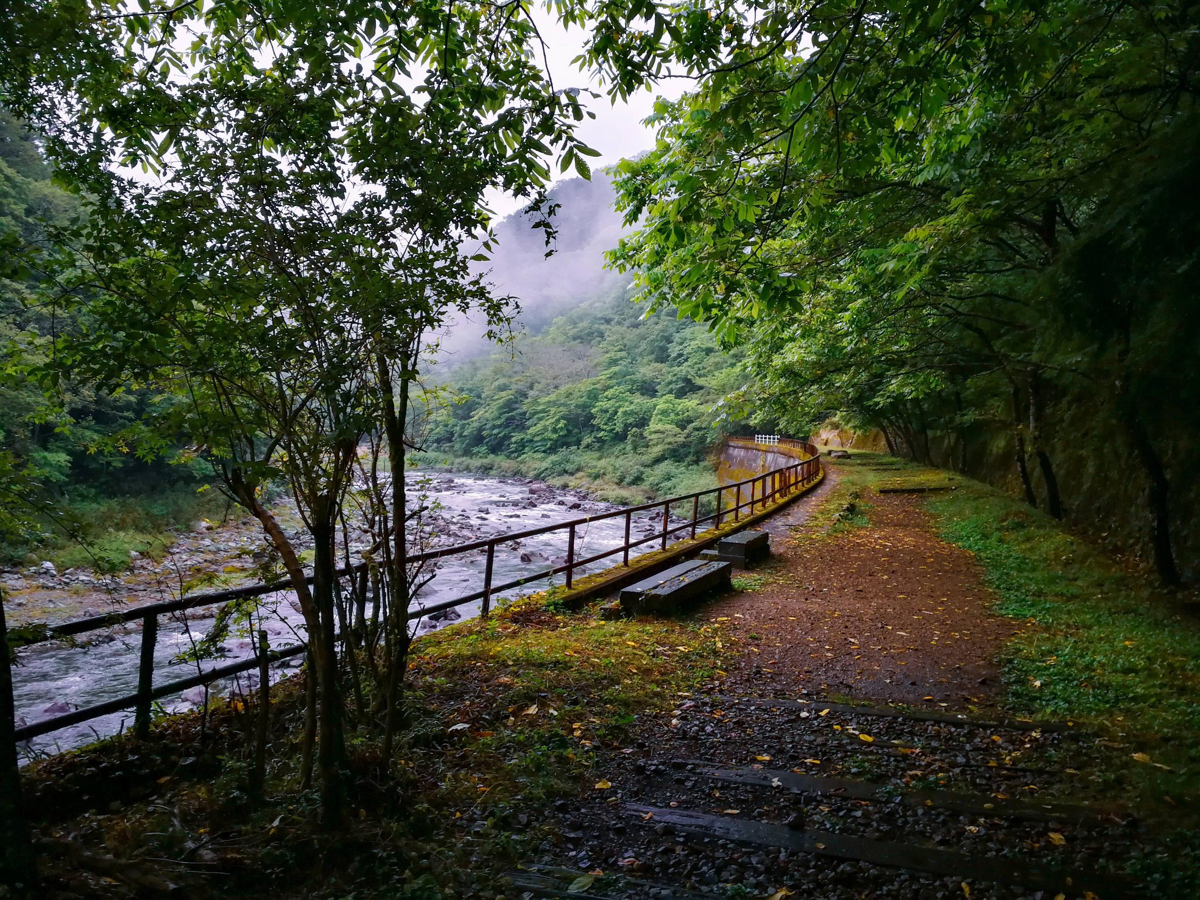 A humid, rainy day on the abandoned Fukuchiyama line trail. NishinomiyaTakarazuka, Hyogo, Japan.