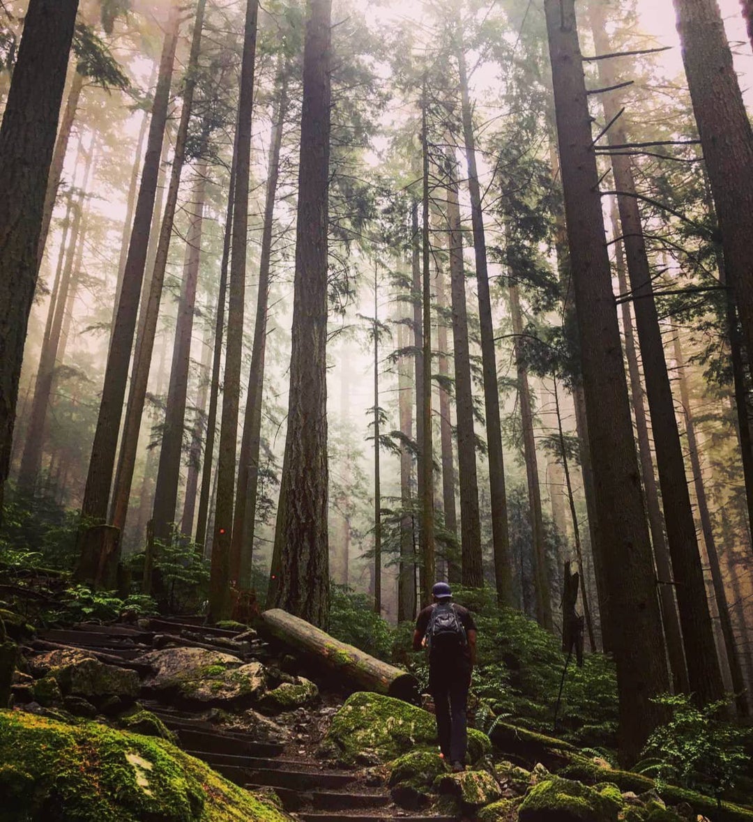 Hiking the Grouse Grind in Vancouver, BC, Canada. Great way to start the day.