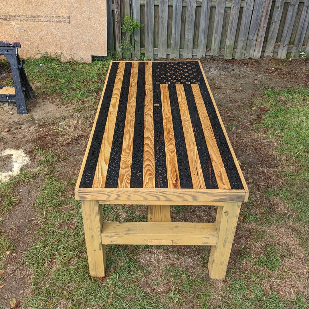 Time to get this Old Glory Outdoor Table ready for movement. Putting a Little Piece of America in…