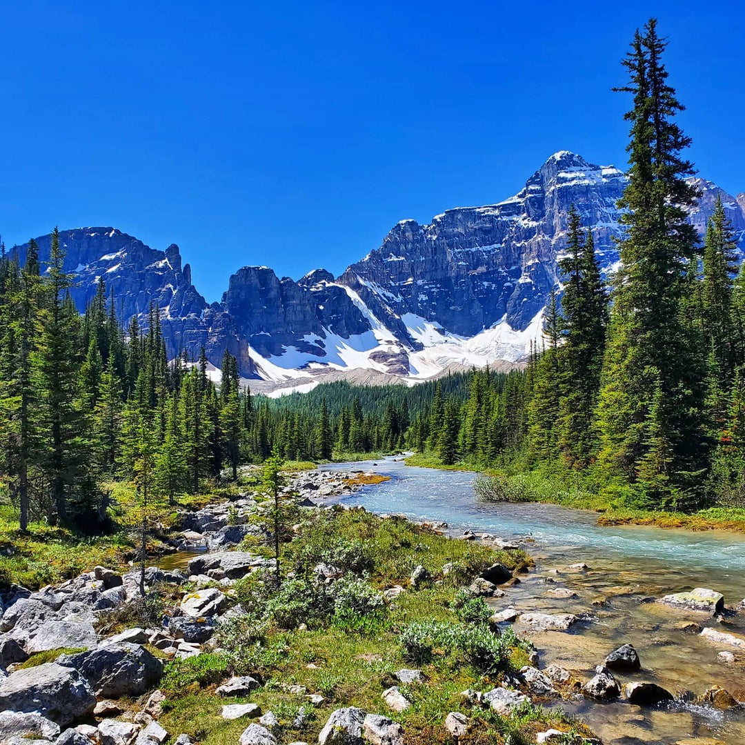 Approaching Mt. Hungabee in Paradise Valley. Banff National Park, Alberta, Canada.