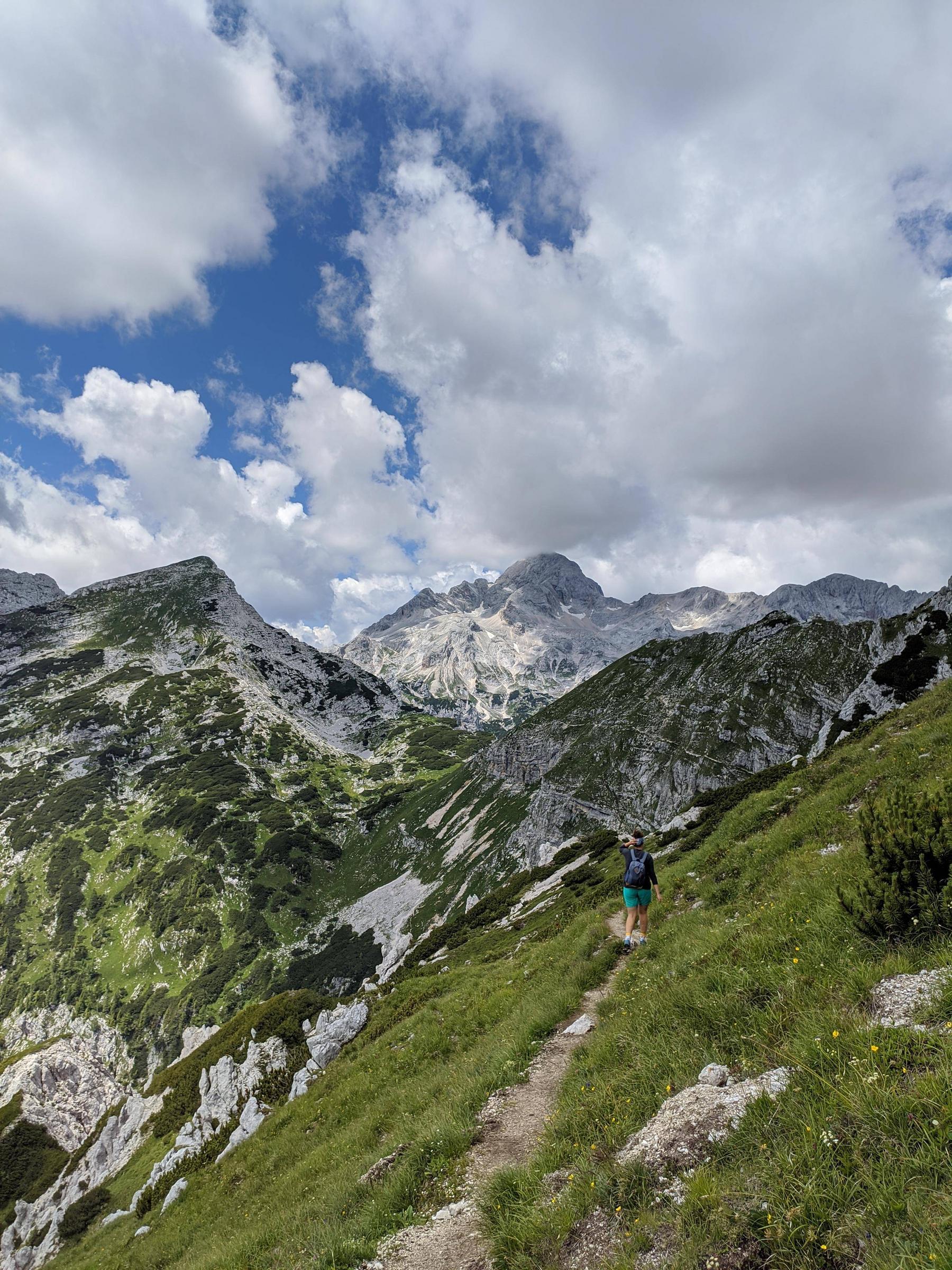 Descent from Vievnik, Triglav in front. Slovenia